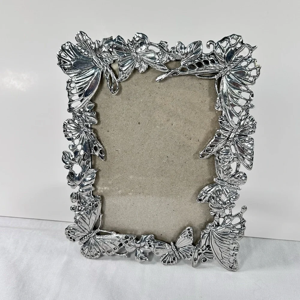 Arthur Court Pewter Silver Butterfly Rectangle Photo Picture Frame Dainty 6x7